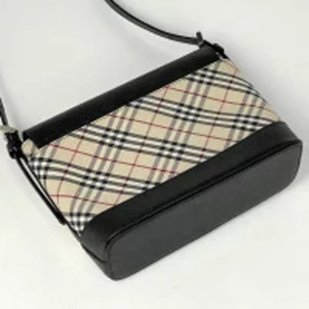 Burberry Check Shoulder Bag Crossbody Canvas Beige Black - Picture 2 of 7